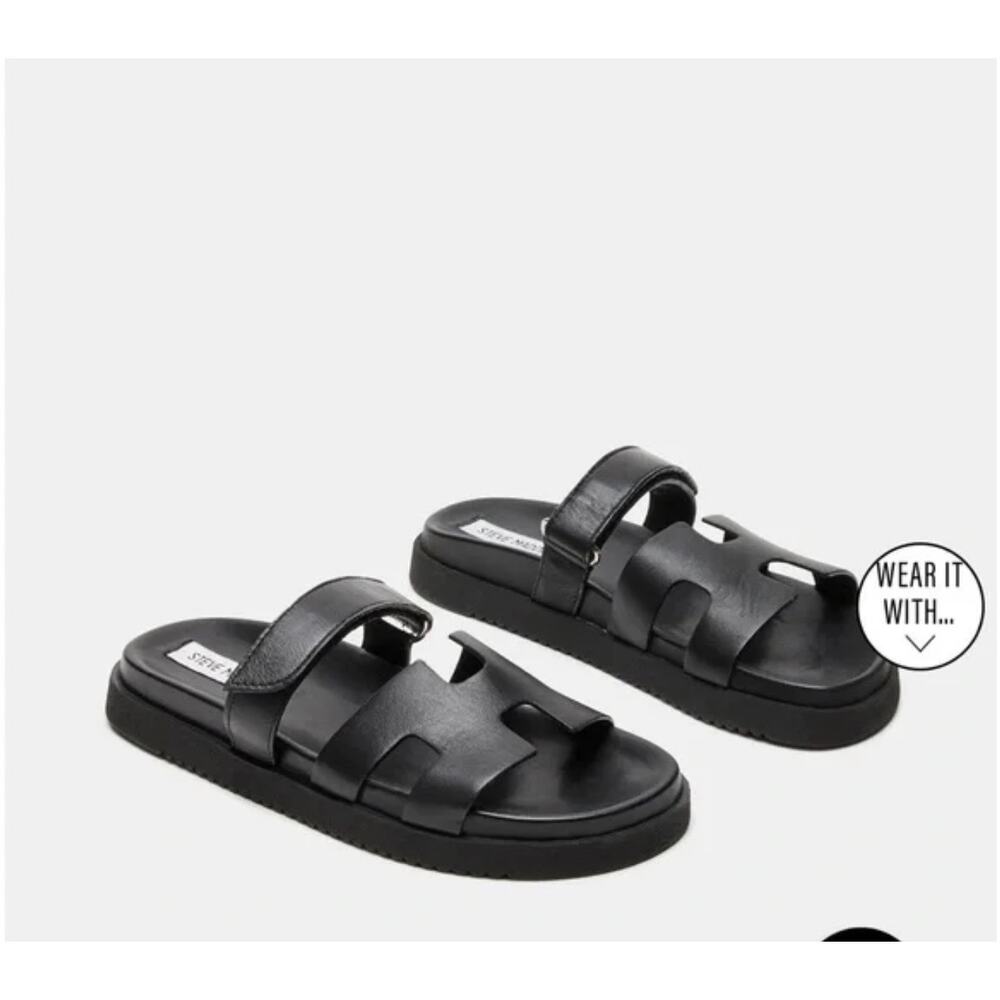 Steve Madden Mayven Black Leather Sandals Womens Size 11
